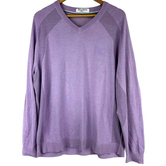 Tommy Bahama NWT Island Zone Coolside V-Neck Sweater Summer Plum Men's Size XL